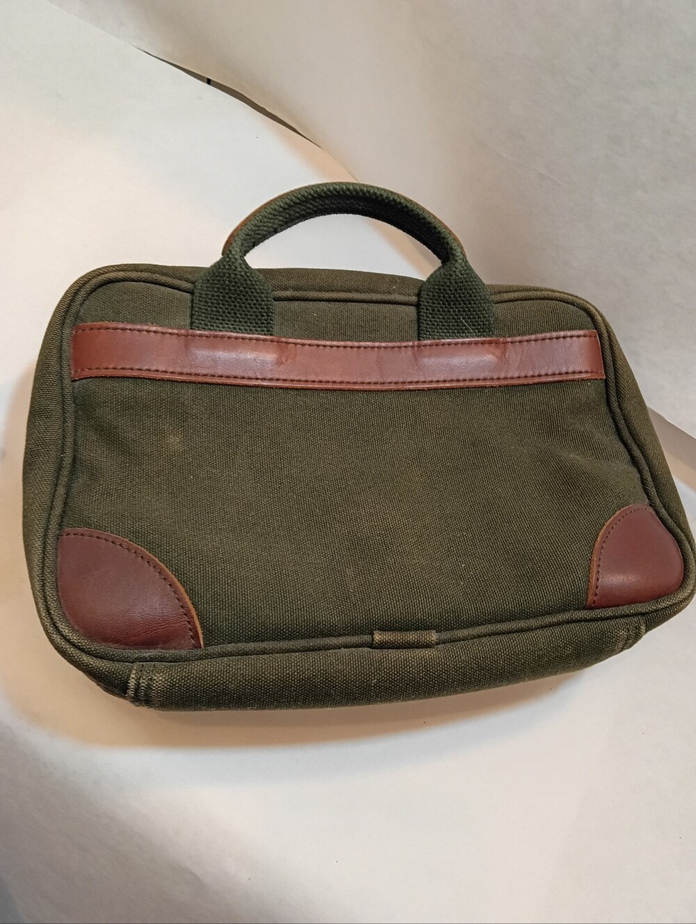 Orvis Green Canvas Leather Toiletry Bag Kit Hanging Travel Zip Case